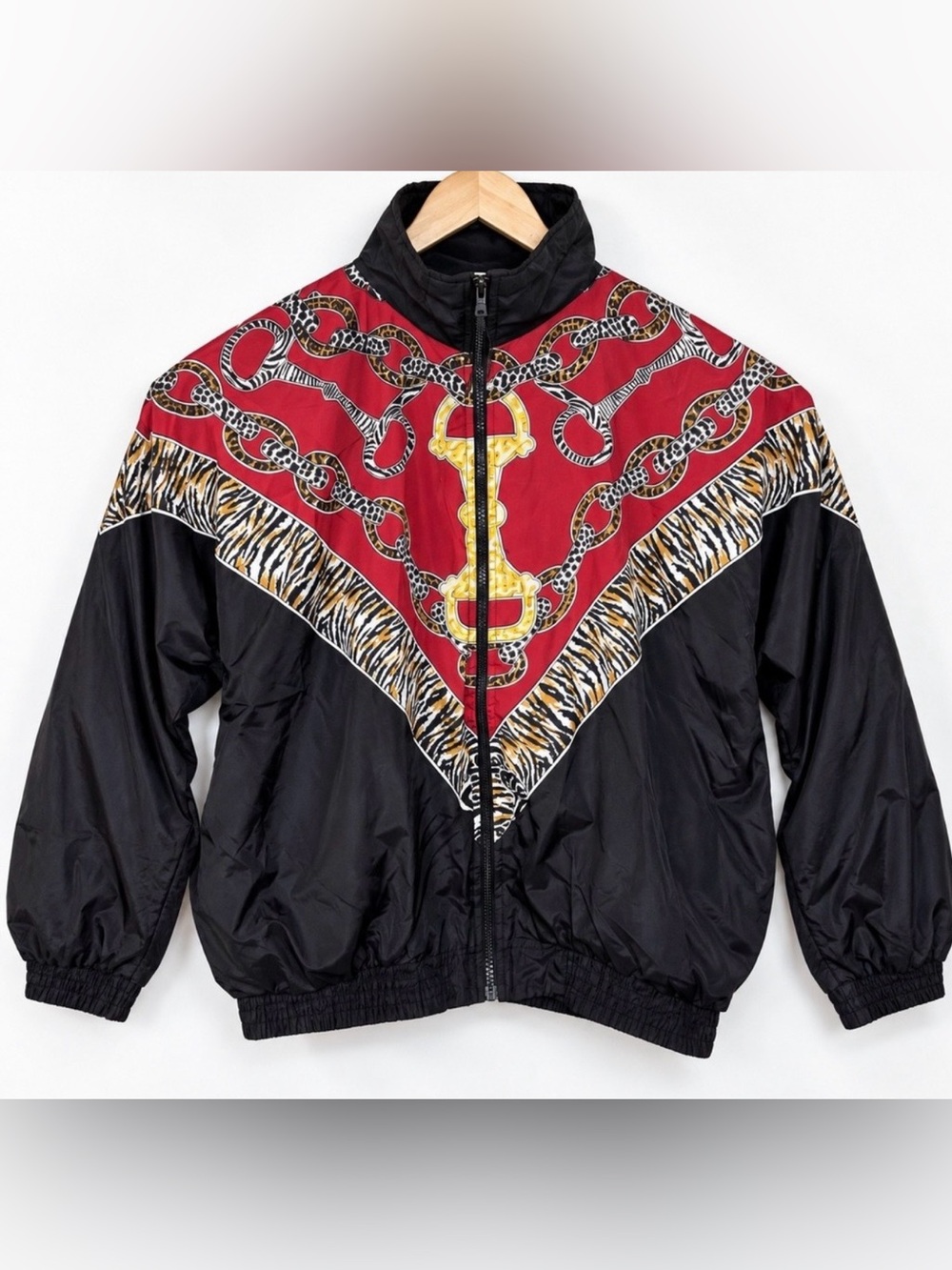 Vintage 90s Argee Sports Windbreaker Jacket L Horse Bit Chain Animal Print